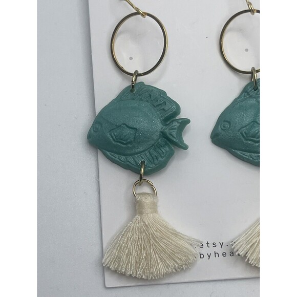 Handmade Polymer Clay Fish Fringe Tassel Dangle Earrings New - Picture 3 of 7